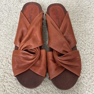 Kelsi Dagger Brown Leather Twist Slide Sandals